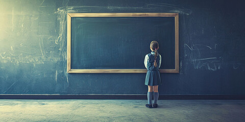 School pupil student standing near black board in classroom, learning, education, teaching, generated ai - obrazy, fototapety, plakaty
