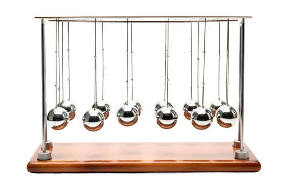 Beauty of Conservation Demonstrated by Newton Cradle Wonders on a White or Clear Surface PNG Transparent Background.