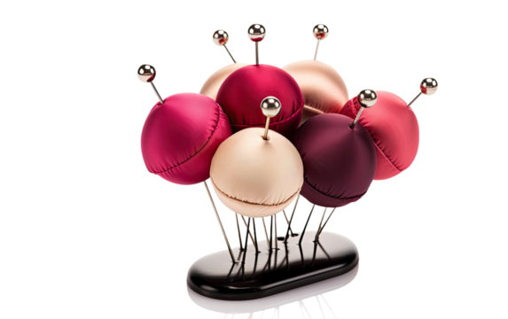 Finding Order in the Creative Chaos with a Pin and Cushion Holder on a White or Clear Surface PNG Transparent Background.