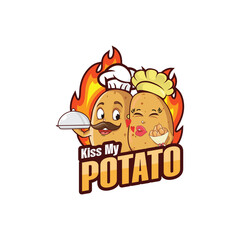Spud Smooch: A Tasty Tale of Mr. and Mrs. Potato - Pictorial Mascot Logo for Fast Food Delights