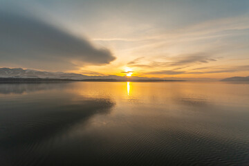 Sunset over the Liptovska Mara reservoir, Slovakia.