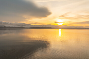 Sunset over the Liptovska Mara reservoir, Slovakia.