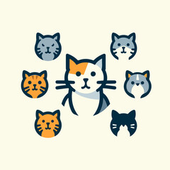 Vector cat collection logo with a bold style and calm colors. Simple flat design style