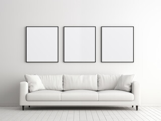 3 blank white wall art frames
