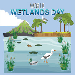 Simple flat Victor World Wetlands Day design, Card, flyer, poster, banner, or illustration.