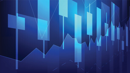economic growth and financial business earning concept. candlesticks and bar chart on blue background