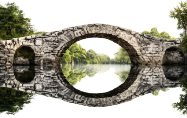 Connecting Past and Present Through a Sturdy Stone Arch Bridge on a White or Clear Surface PNG Transparent Background.