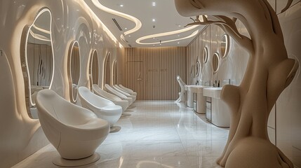Interior design of a beauty salon, Luxurious vibes, Modern and contemporary. Generative AI.