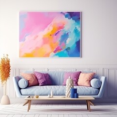 modern living room with sofa and colorful painting