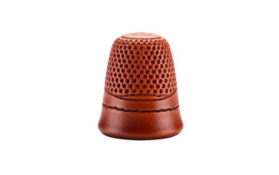 Quilting Precision with Thimble and Leather Finger Pad Harmony on a White or Clear Surface PNG Transparent Background.