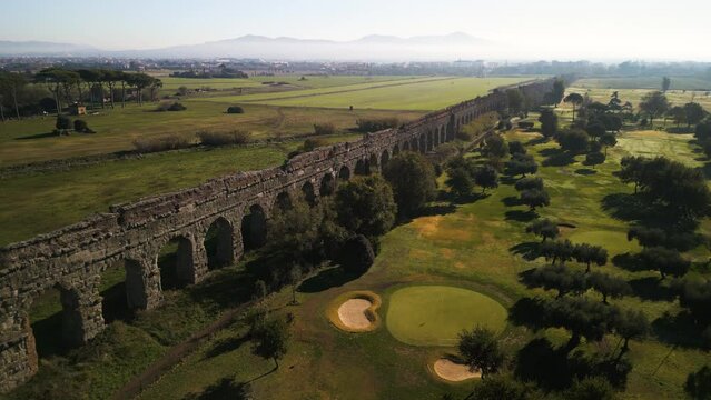Amazing Aerial Drone Shot Above Claudio Aqueduct in Rome, Italy