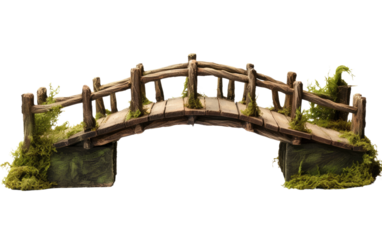 Embracing Nature on a Charming Wooden Footbridge on a White or Clear Surface PNG Transparent Background.