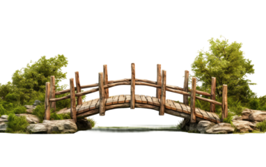 Harmony with the Environment on a Wooden Footbridge on a White or Clear Surface PNG Transparent Background.