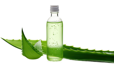 Bottled Marvel of Skin Care, Infused with the Healing Magic of Aloe Vera on a White or Clear Surface PNG Transparent Background.