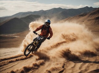 person riding a bike in the desert