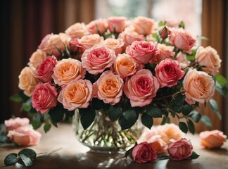 Obraz na płótnie Canvas bouquet of roses on the table