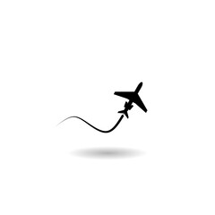 Airplane flight logo icon with shadow