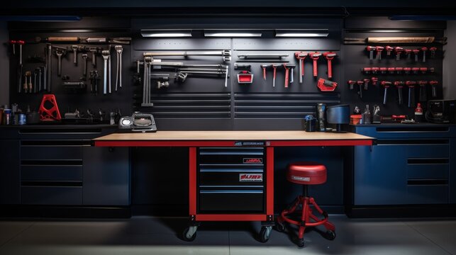 close up car garage work bench, 16:9