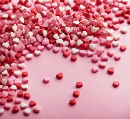 Colorful sprinkles on pink background. Valentines day concept.