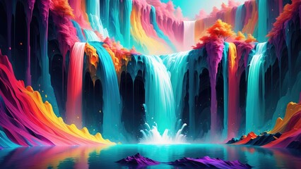 Colorful waterfall in fantasy. Fairytale. Paradise