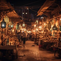 Fototapeta na wymiar A Ramadan night market With Lantern, Generative Ai