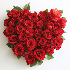 a heart of red roses in the form of a bouquet on a white background on Valentine's day