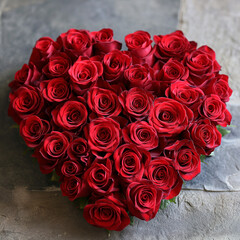 Red  Roses arranged in a heart shape , banner,Valentine's Day love 
