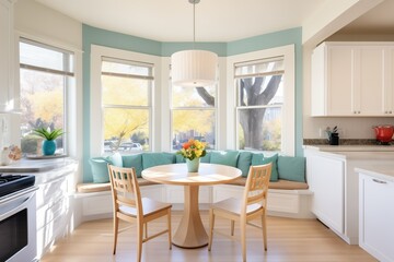 Fototapeta na wymiar bright breakfast nook with bay windows in extension