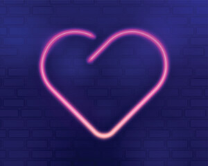 illustration of realistic neon pink line lights forming hearts or love sign that not connected with brick wall as background. Can be used for Valentine Day posters, banners, merchandise and flyers