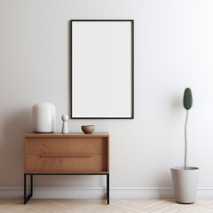 Mockup of poster frame on a wall in modern interior background, living room, minimal room