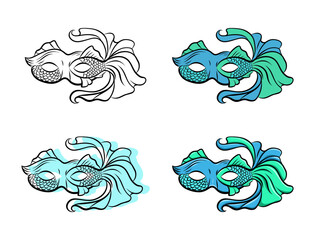 Vector drawing of carnival masks with blue fish