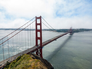 aerial drone view of the Golden Gate Bridge