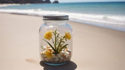 A Captivating Veronica Flower Jar Amidst Beach Serenity AI GENERATED