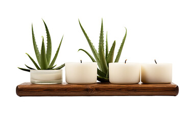Relaxing Pause with Candles, Holders, and Potted Greenery on a White or Clear Surface PNG Transparent Background.