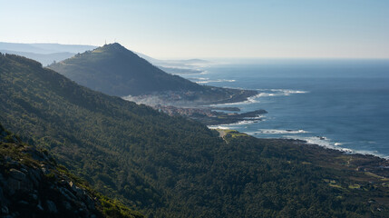 Fototapeta na wymiar Scenic Coastal Landscape with Clusters of Houses in Galicia.