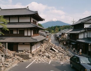 AI illustration of a natural disaster in an asian town