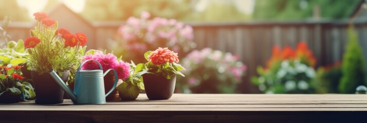 Fototapeta na wymiar Flower pots on a wooden table