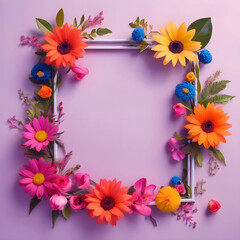 Fototapeta premium Frame floral decorations with a colorful flowers leaves for invitation