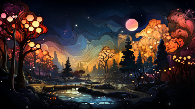 Surreal Forest Landscape in Abstract Art Form