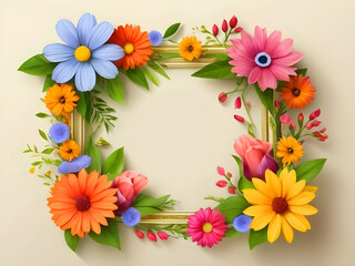 Frame floral decorations with a colorful flowers leaves for invitation