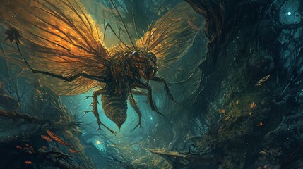 Parallel Metamorphosis: A Detailed Illustration of a Creature Undergoing Transformation in a Hidden, Fantasy Realm