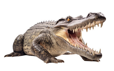 The Nature Predatory Power as an Alligator Devours its Meal on a White or Clear Surface PNG Transparent Background.