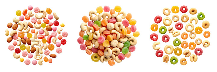 Set of candy top view isolated on a transparent background