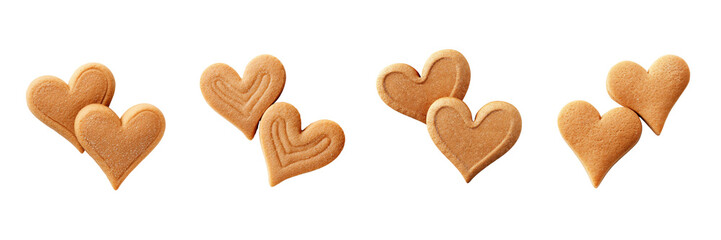 Set of heart-shaped cookies top view isolated on a transparent background