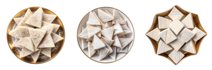 Set of kaju katli top view isolated on a transparent background