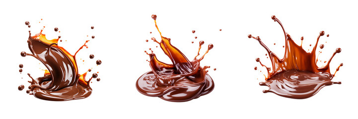 Set of liquid chocolate splash isolated on a transparent background