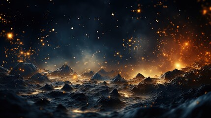 Abstract Dreamy Background Wallpaper Template of Outer Space Planet Land Nebula Sparkling Stars Stardust Galaxy Universe Astro Cosmos Milky Way Panorama Night Sky Fantasy Colorful Tone 16:9 - obrazy, fototapety, plakaty