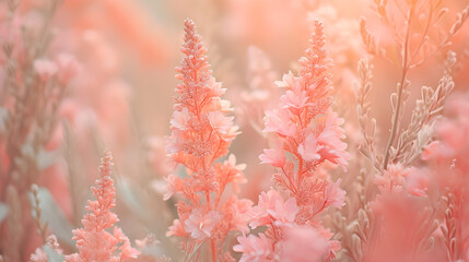 Beautiful peach fuzz background with flowers