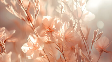 Beautiful peach fuzz background with flowers