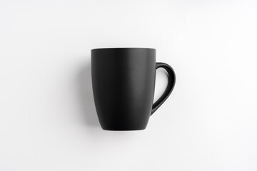 Black coffee mug mock up on white background copy space